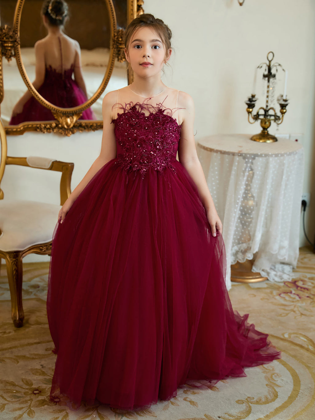 Vestido de princesa/vestido de princesa con cola de tul para niña de las flores 