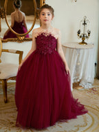 Vestido de princesa/vestido de princesa con cola de tul para niña de las flores 