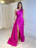 Robe de bal longue fuchsia asymétrique sirène