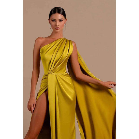 Vestido de fiesta formal largo con abertura alta y un solo hombro único 