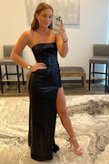 Robe de bal fourreau bustier à sequins avec fente