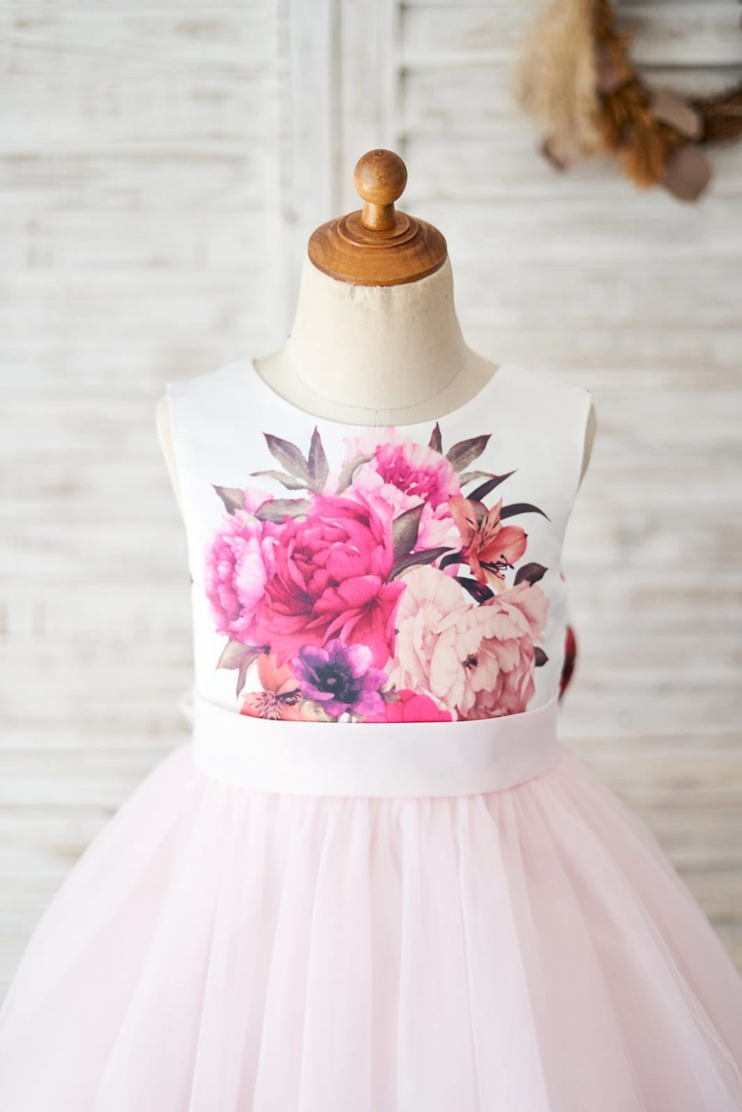 Vestido de niña de las flores de corte A, de satén y tul, hasta la rodilla 