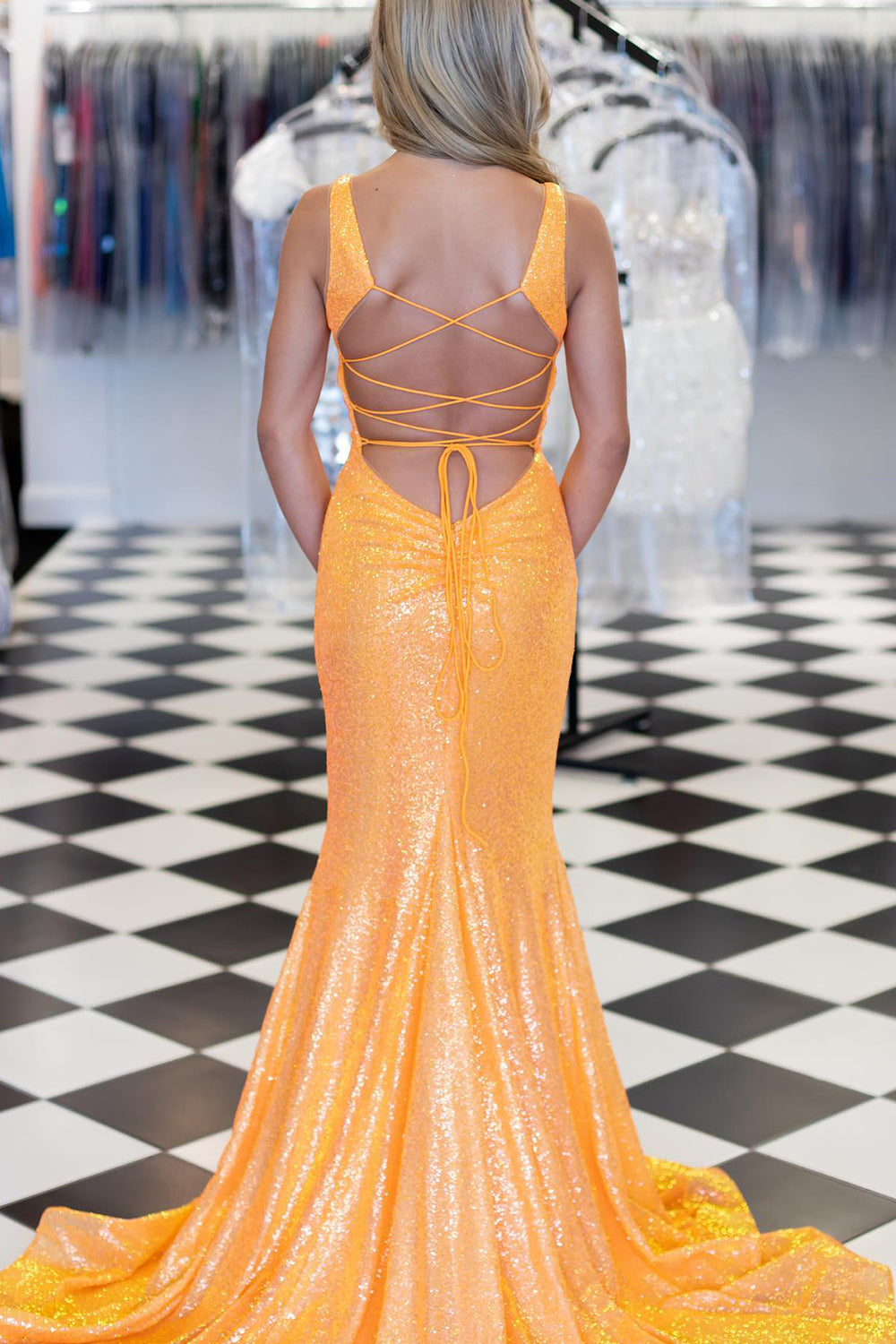 Mermaid Sequins Prom Dress with Lace Up Back