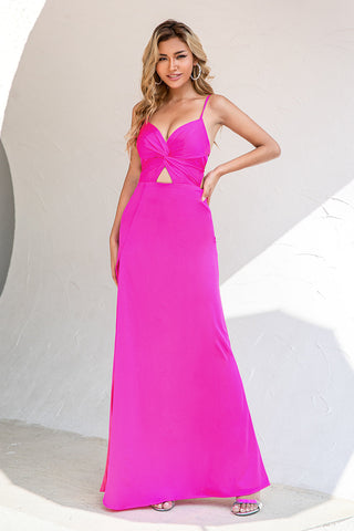 Vestido de fiesta fucsia con tirantes finos