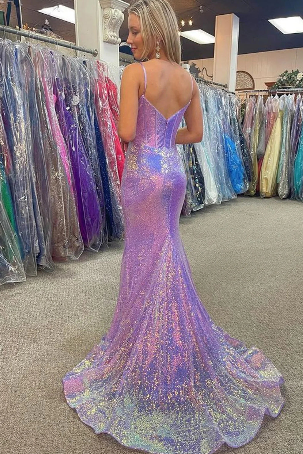 Sparkly Sequin Long Mermaid Corset Prom Dress