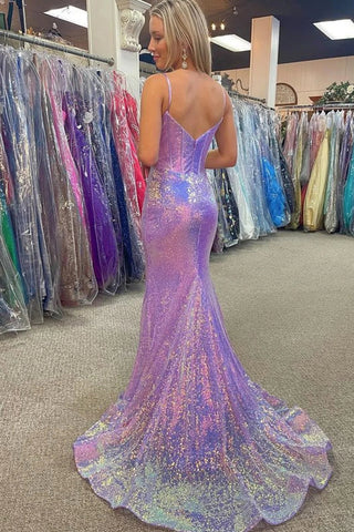 Sparkly Sequin Long Mermaid Corset Prom Dress