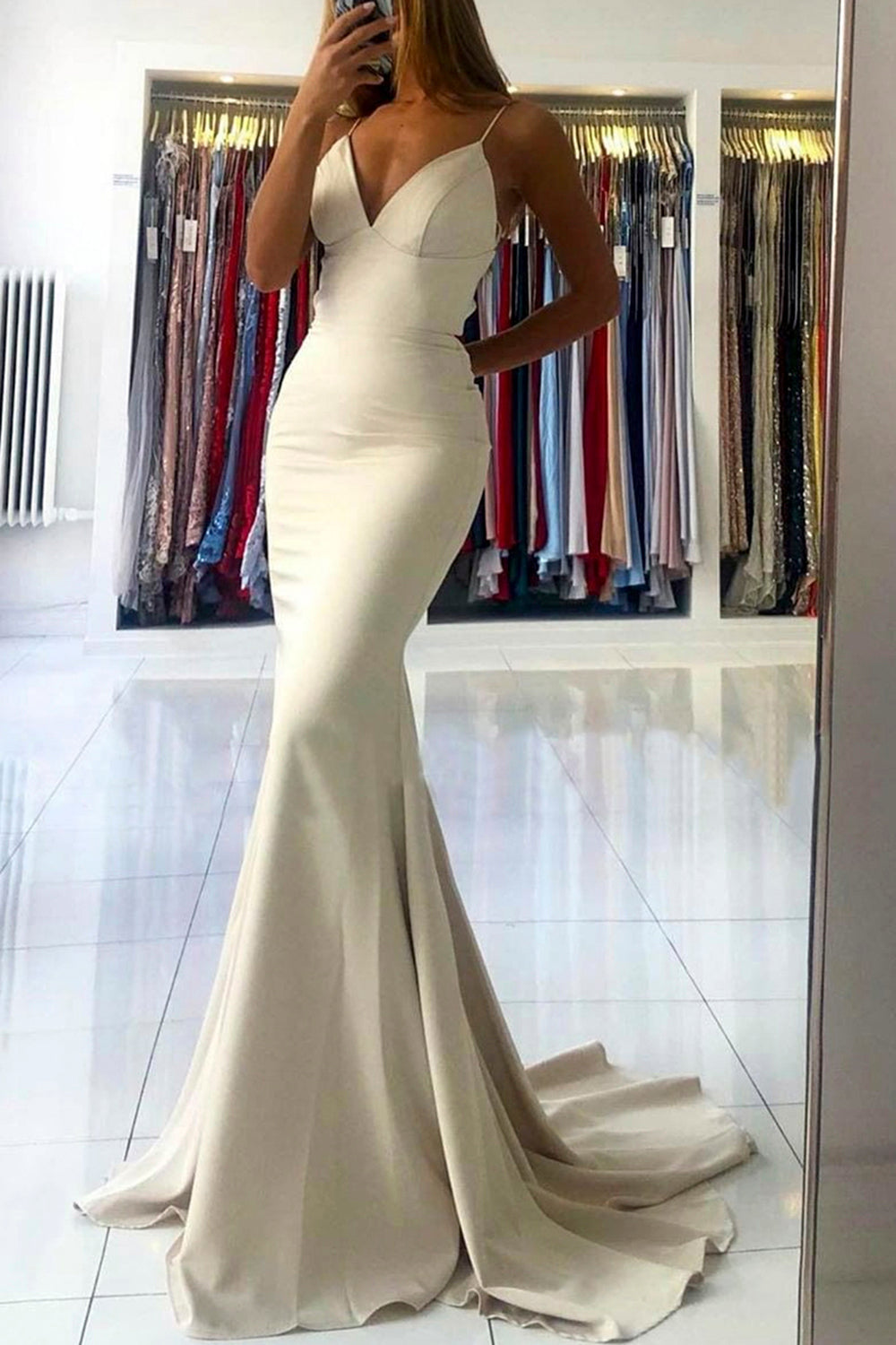 Spaghetti Straps Simple Mermaid Prom Dress
