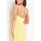 Vestido de noche largo de sirena con lentejuelas, sin mangas y sin tirantes y escote corazón