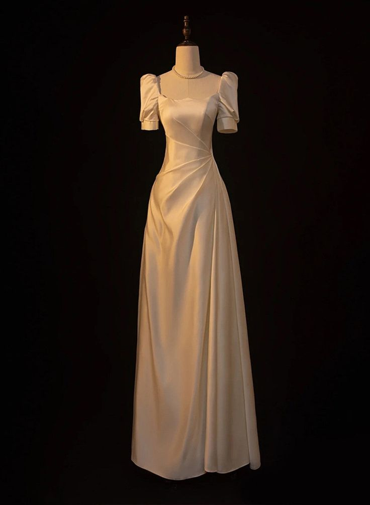 Elegante vestido de fiesta de boda de satén blanco corte A, vestido largo de graduación, vestido de noche Y7546