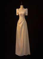 Elegante vestido de fiesta de boda de satén blanco corte A, vestido largo de graduación, vestido de noche Y7546