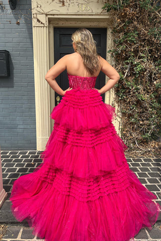 A-Line Sweetheart Tiered Long Tulle Prom Dress