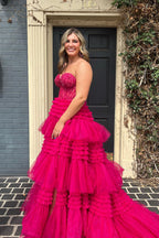 Vestido de graduación largo de tul con escote corazón y corte en A