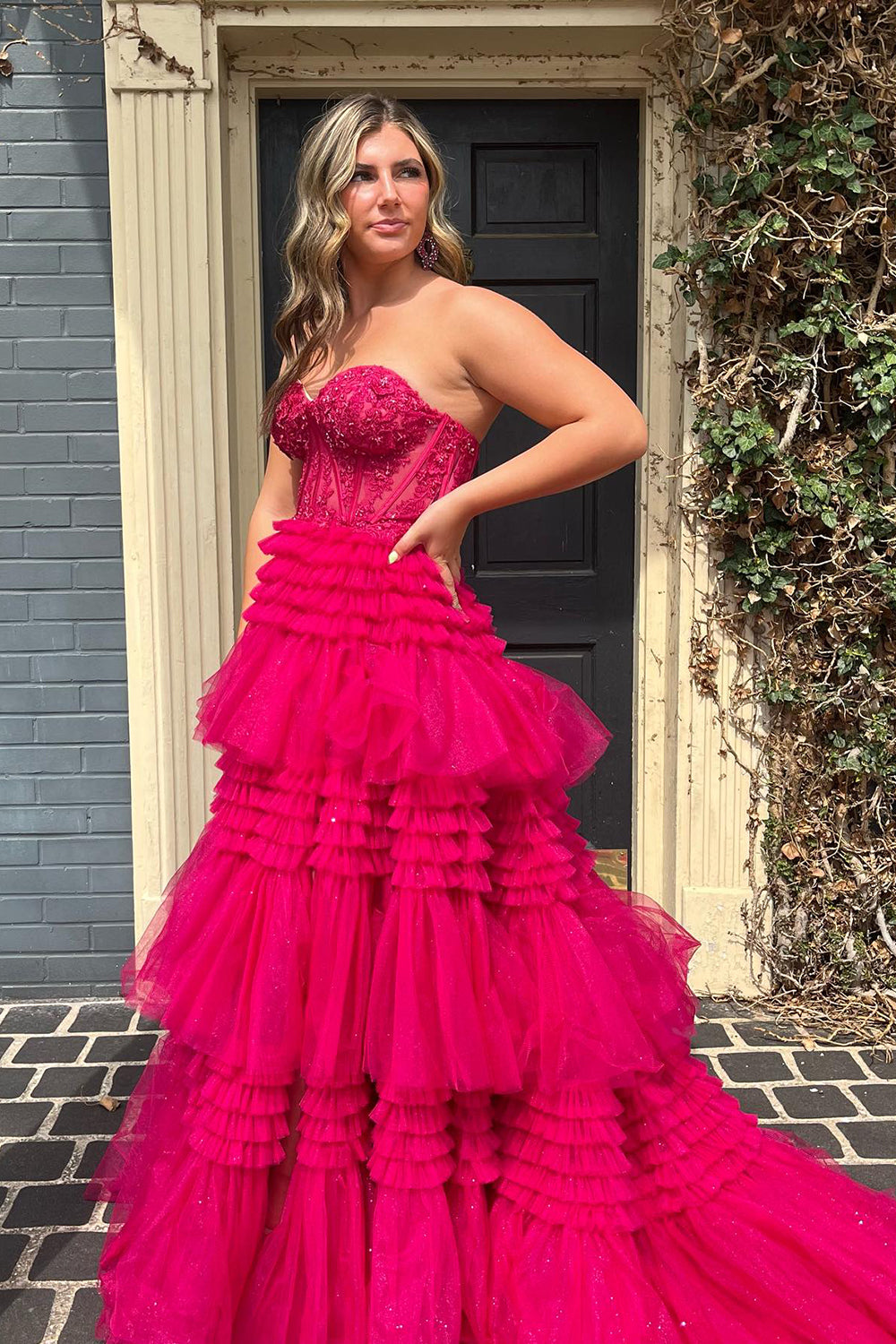 Vestido de graduación largo de tul con escote corazón y corte en A