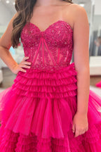 Vestido de graduación largo de tul con escote corazón y corte en A