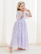 Vestido boho de niña de las flores color marfil, corte en A, de encaje y largo hasta el tobillo 