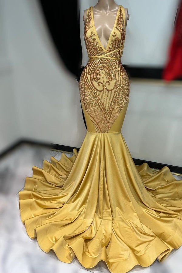Off The Shoulder Sleeveless Mermaid V-neck Long Prom Dress