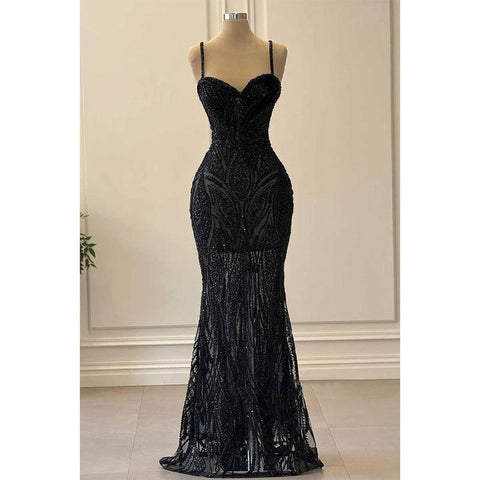 Vestido de fiesta de graduación con escote en forma de corazón, tirantes finos y cuentas transparentes 