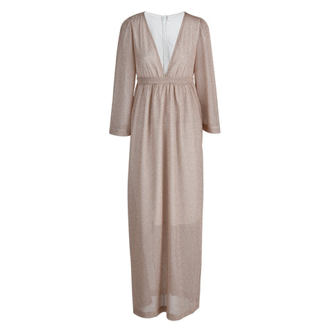 Robe de soirée élégante à empiècements unis et col en V plissé (4 couleurs) 