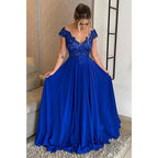 Vestido de noche formal largo de encaje con escote en V y corte A, sexy, de talla grande, para madre de la novia 