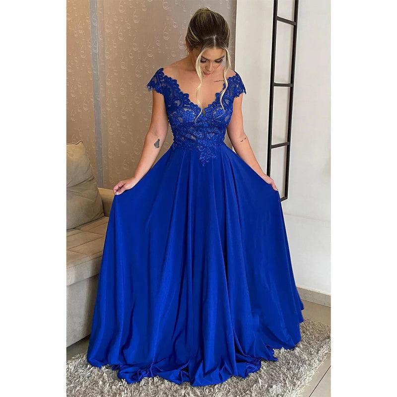 Vestido de noche formal largo de encaje con escote en V y corte A, sexy, de talla grande, para madre de la novia 