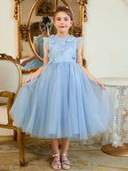 Vestido de baile/princesa de satén y tul azul hasta la rodilla (2003225970) 