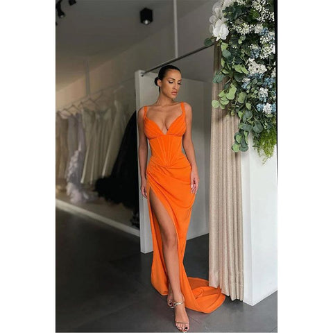 Robe de bal sirène sexy à col en V et fente haute 