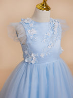 Vestido de baile/princesa de satén y tul azul hasta la rodilla (2003225970) 