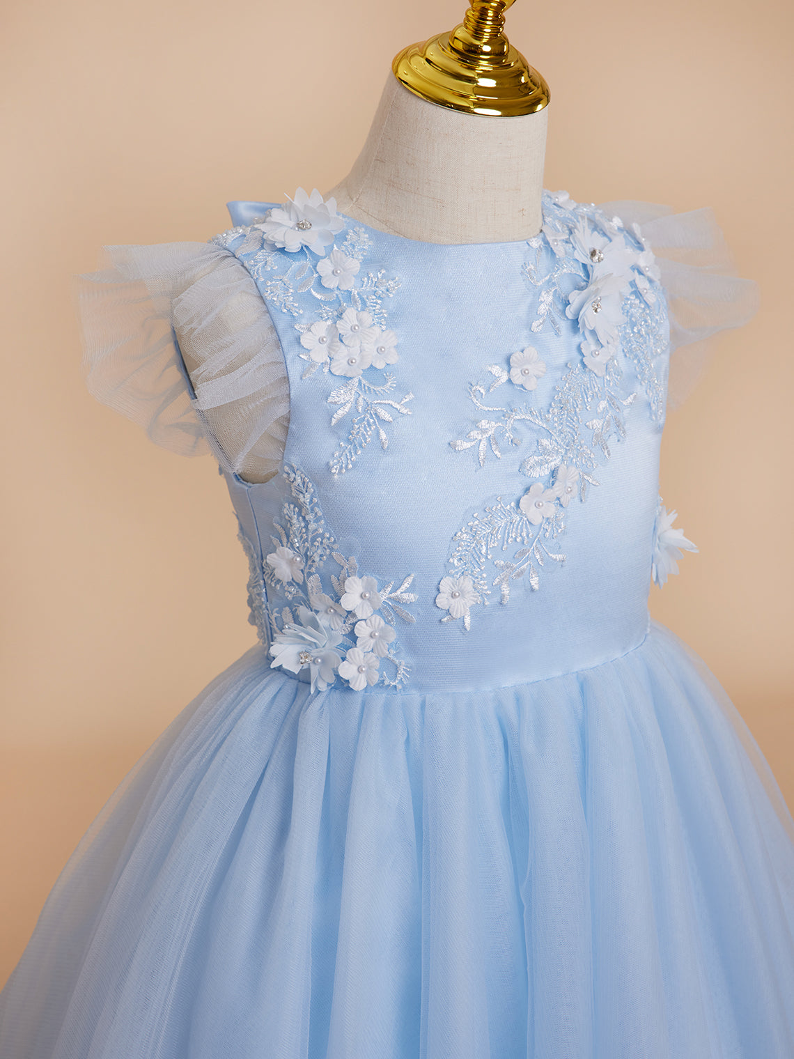 Vestido de baile/princesa de satén y tul azul hasta la rodilla (2003225970) 