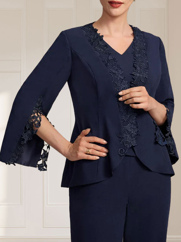 Vestido de gasa largo hasta el suelo con escote en V para la madre de la novia