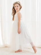 Vestido blanco de tul y encaje de corte A hasta el tobillo (2003227597) 