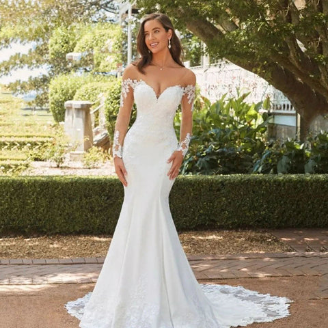 Mermaid Wedding Dresses For Women Sexy Backless Sweet Heart Bridal Gown White Lace Long Sleeve A-Line Vestidos De Novia