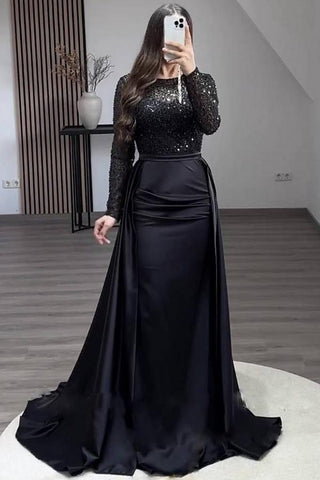 Long Sleeves Scoop Evening Dress Mermaid Overskirt With Sequins