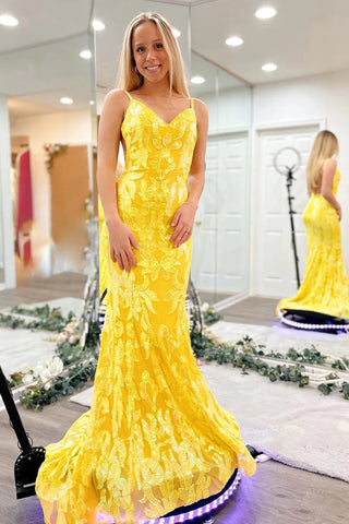 Vestido largo de fiesta de lentejuelas naranjas brillantes estilo sirena