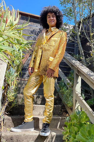 Trajes de graduación de dos piezas para hombre con solapa de muesca dorada