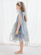 Vestido de niña pequeña de las flores, corte en A, sin mangas, de tul bordado floral. 