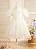Vestido de princesa/de organza para niña de las flores de la primera comunión, hasta la rodilla. 
