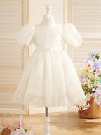 Vestido de princesa/de organza para niña de las flores de la primera comunión, hasta la rodilla. 