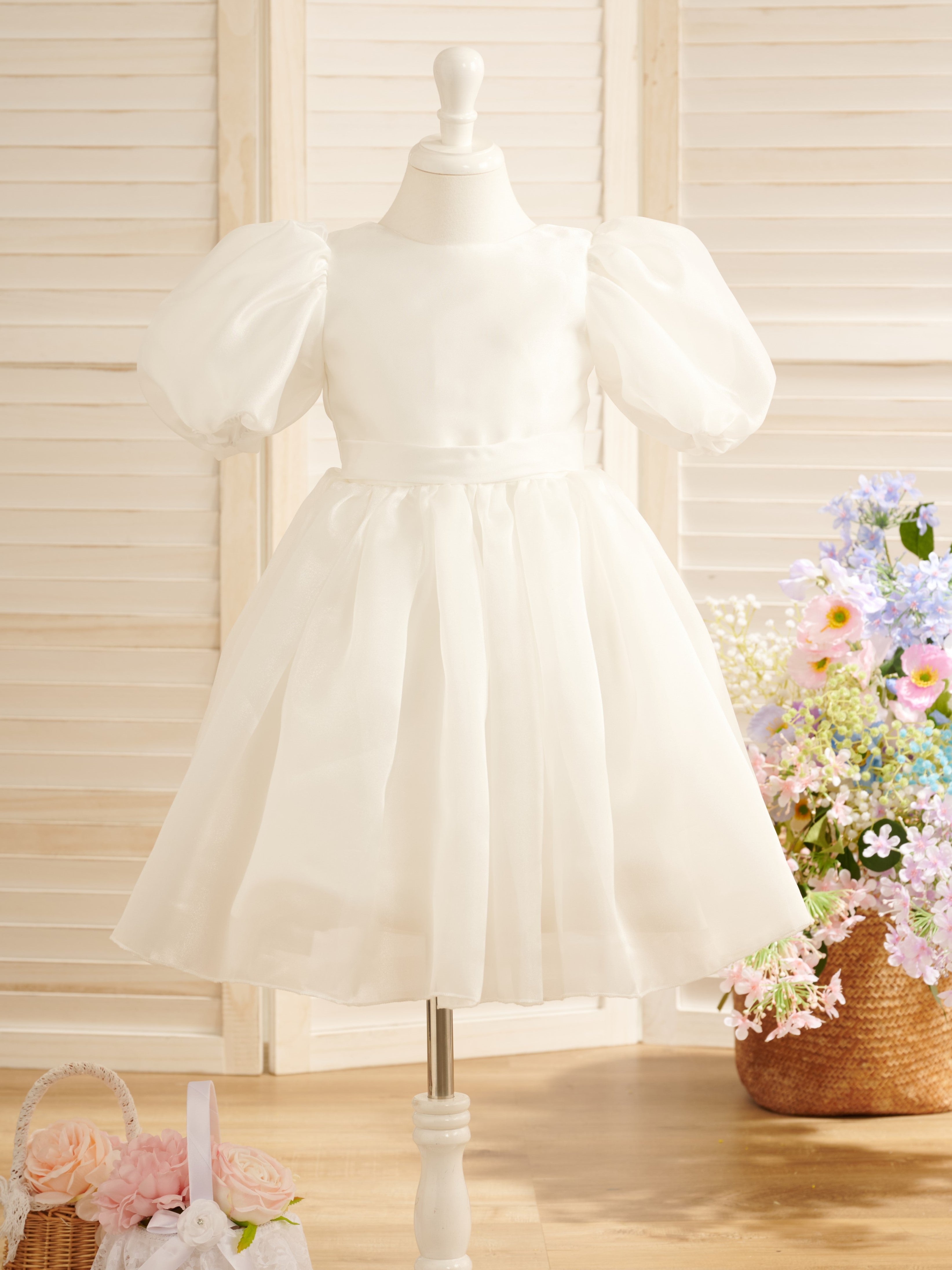 Vestido de princesa/de organza para niña de las flores de la primera comunión, hasta la rodilla. 