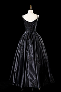 Robe de mariée noire sexy en satin à fines bretelles spaghetti, coupe trapèze, robe de soirée formelle, robe de bal Y7545