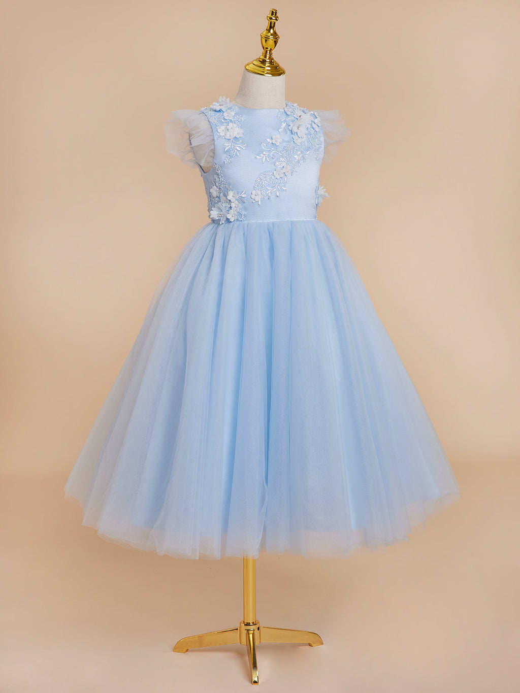 Vestido de baile/princesa de satén y tul azul hasta la rodilla (2003225970) 