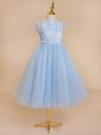 Vestido de baile/princesa de satén y tul azul hasta la rodilla (2003225970) 