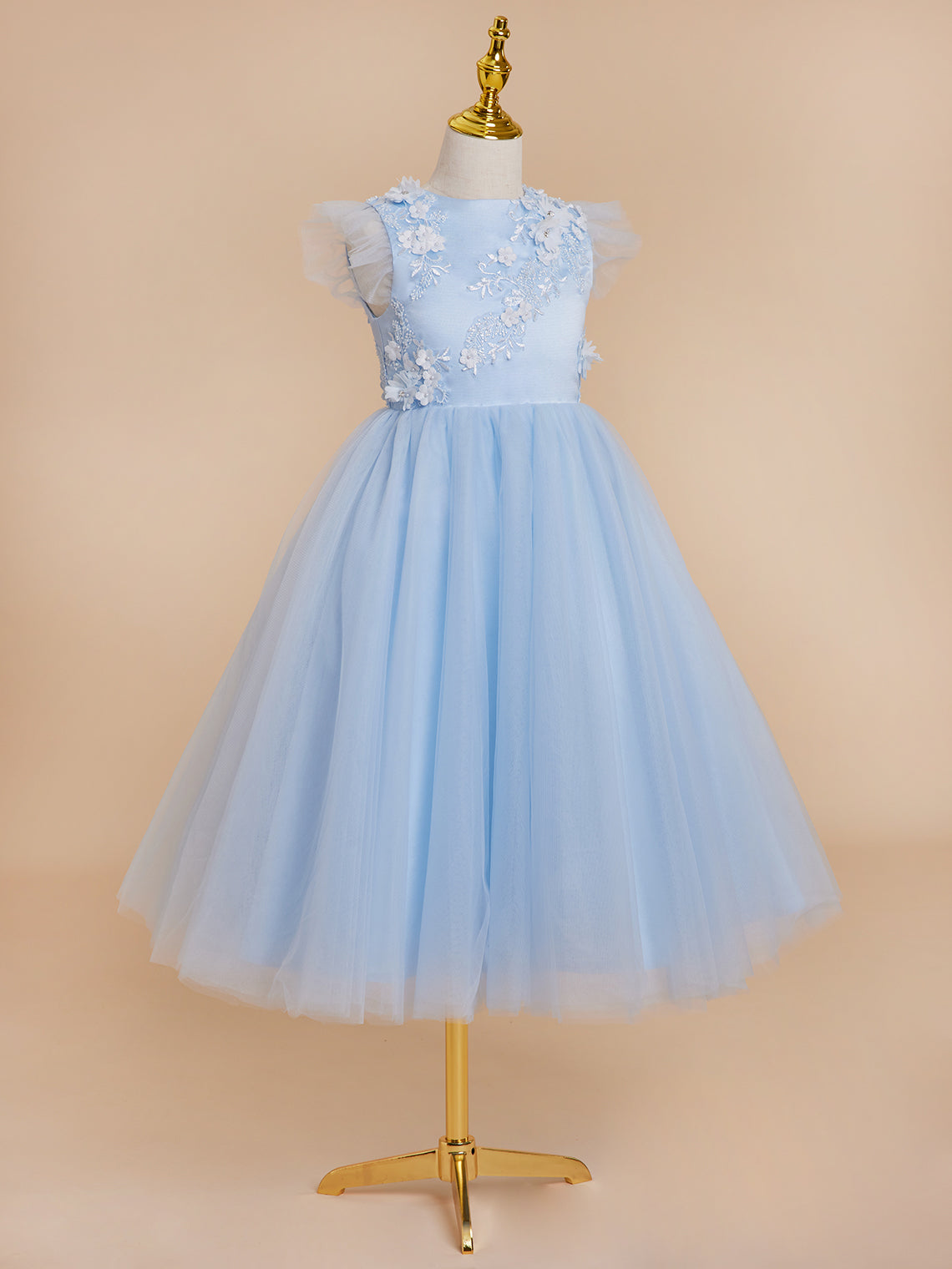 Vestido de baile/princesa de satén y tul azul hasta la rodilla (2003225970) 