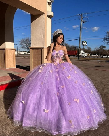 Robe de princesse glamour en tulle violet avec papillons, robe de bal, robe pour les 16 ans Y5463