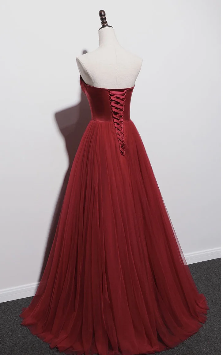 Vestido de graduación sin tirantes, vestido de fiesta rojo, encantador vestido de novia Y1298