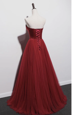 Vestido de graduación sin tirantes, vestido de fiesta rojo, encantador vestido de novia Y1298