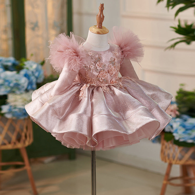 Vestido de tul satinado hasta la rodilla para fiesta de primer cumpleaños de niña 