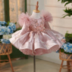 Vestido de tul satinado hasta la rodilla para fiesta de primer cumpleaños de niña 