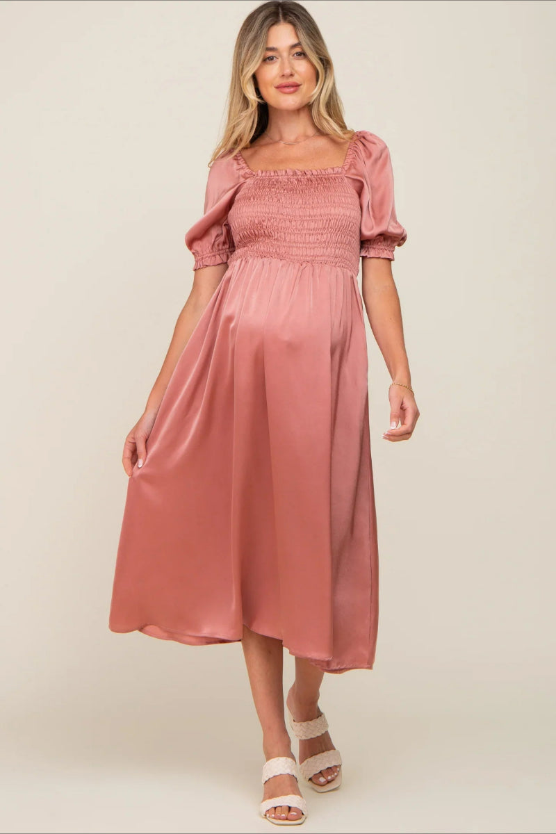 6107#Vestido de maternidad de manga corta abullonada para baby shower 