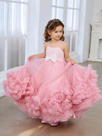 Vestido rosa de tul hasta el suelo para niña de las flores 