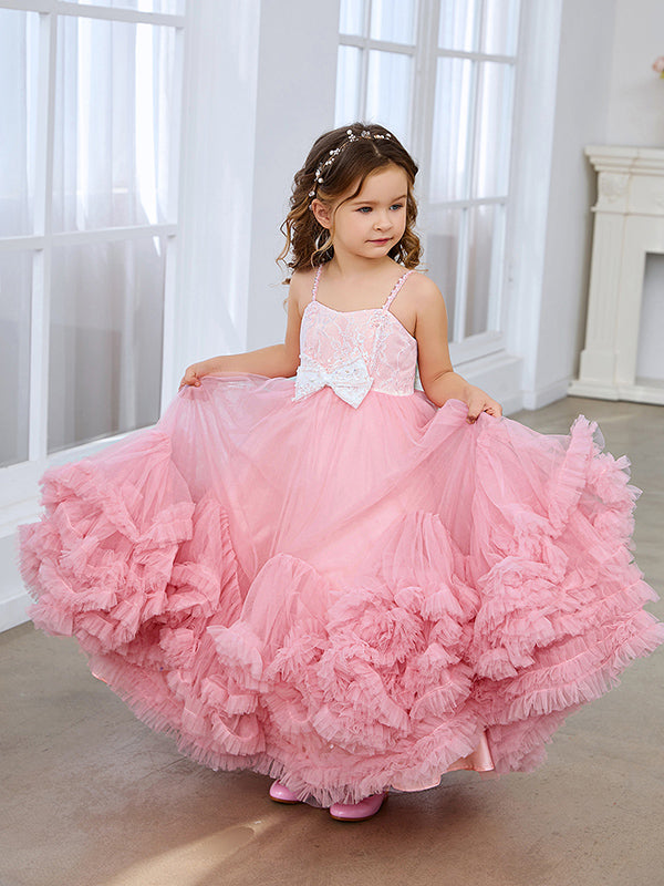 Vestido rosa de tul hasta el suelo para niña de las flores 